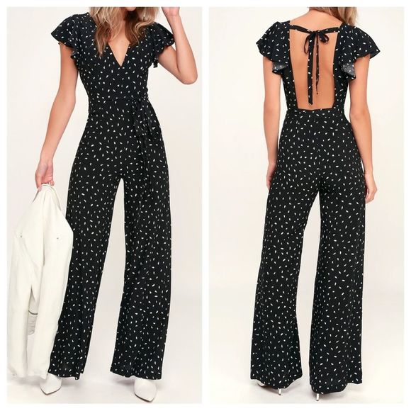Lulus Pants - Lulu’s Fine Print Backless Jumpsuit Large